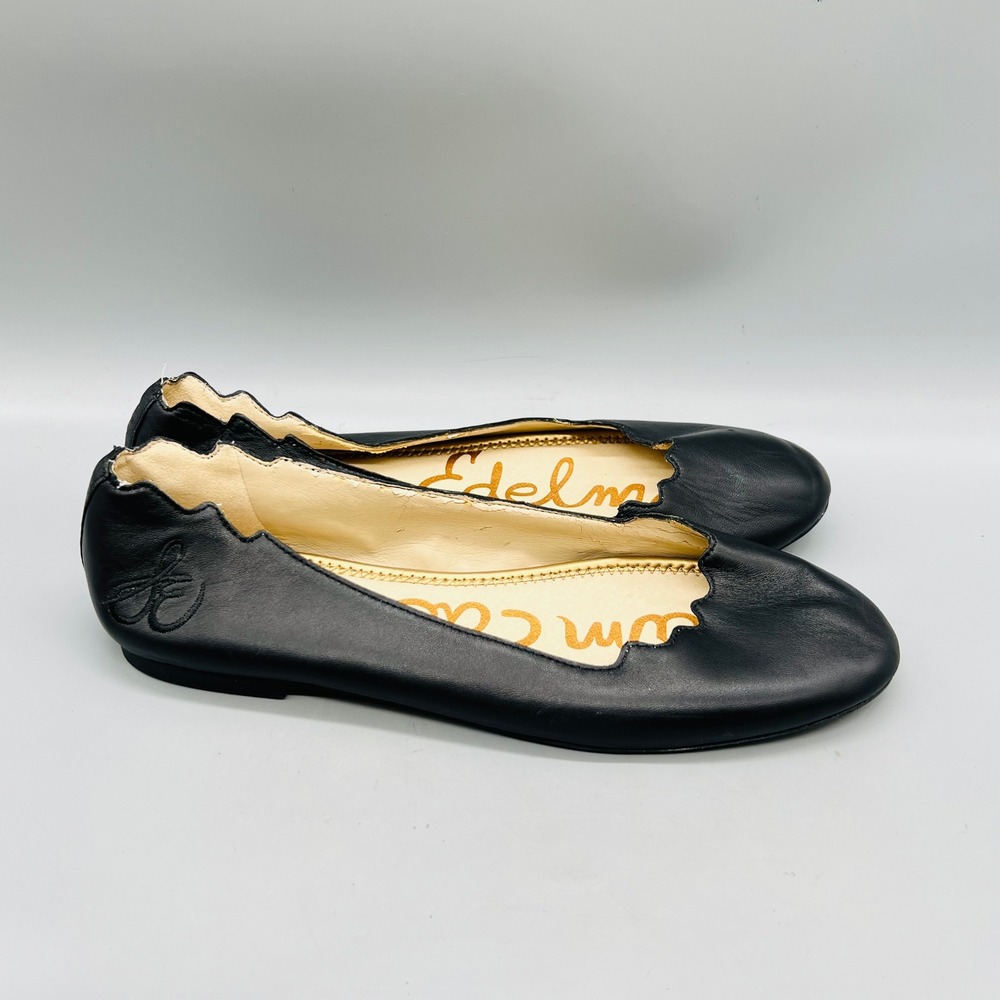 Sam Edelman Flats Womens 8.5 Black Leather Scalloped Finnegan Ballet Classic